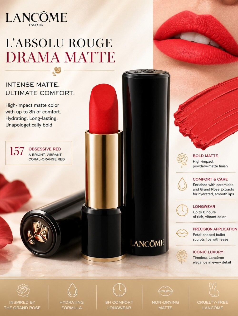 Lancôme L'Absolu Rouge Drama Matte Lipstick 157 Obsessive Red
